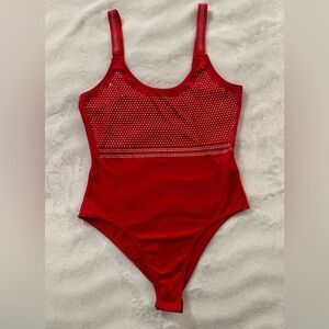 SHEIN women’s small red rhinestone bodysuit